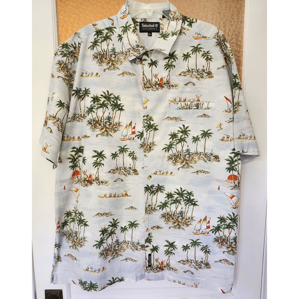 Timberland Performance Hawaiian Tropical‎ Luau Shirt XL 100% Cotton Button‑Down